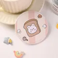 Tragbarer Taschenspiegel für Mädchen mit süßem Bären-Toast-Design, rund und kompakt. - Durchmesser 8cm / Gelb Rund