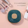 Emerald green square portable folding travel makeup mirror with textured shell pattern - Emerald