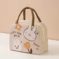 Cute cartoon insulated lunch bag with rabbit design and 'You Can Do It' text for bento - Beige Flower Rabbit
