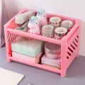 Rosafarbener zweistöckiger Kunststoff-Desktop-Aufbewahrungsständer für Büro und Make-up - M / Fuchsia