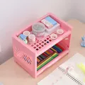 Rosa zweistöckiger Kunststoff-Schreibtisch-Organizer für Schreibwaren und Kosmetik. - L / Fuchsia