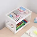 Zweistöckiges weißes Kunststoff-Desktop-Lagerregal mit hohlem Maschendesign für Büro - L / Groß-Weiß