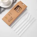 Eco-friendly reusable glass straw set with cleaning brush and stylish organic packaging - Set Of 5 (2 Curved 2 Straight 1 Brush)