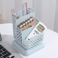 Multifunctional light blue 3-tier hollow plastic desk organizer for stationery - Blue