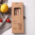 Eco-friendly reusable borosilicate glass straws set in natural kraft paper packaging - 4+1 Piece Set (With Brush) / Clear