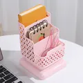 Pink three-tier hollow plastic desk organizer for office stationery and makeup storage - Pink