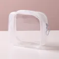 Minimalistische transparente PVC-Kosmetiktasche mit weißem Doppelreißverschluss für Reisen - S / 12x11x4.5cm / Weiß