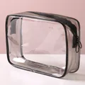 Graue transparente wasserdichte Kulturtasche aus PVC mit doppeltem Reißverschluss - L / 22x15x7cm / Schwarz