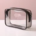 Transparente rauchgraue PVC-Kosmetiktasche mit wasserdichtem Doppelreißverschluss - M / 18x12x6cm / Schwarz