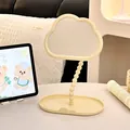 Elegante espejo de maquillaje con forma de nube beige con soporte de bolas y bandeja - Amarillo leche