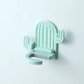 Cactus shaped self-adhesive mop holder and wall hook in light green for bathroom - Green