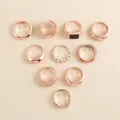 Lot de 10 bagues minimalistes en alliage d'or rose pour femmes aux designs variés - Taille 7 / Or rose
