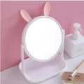 Drehbarer Tisch-Make-up-Spiegel mit niedlichen rosa Hasenohren und Ablage - Hasenohr Stil / Weiß
