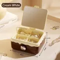 Boîte à bijoux portable blanc crème avec miroir et compartiments de rangement - Café Crème