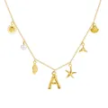 18K gold O-chain necklace with letter A charm and beach-themed sea shell pendants - Letter A / Gold