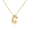 Close-up of a gold-plated stainless steel puffed bubble letter C pendant necklace. - Gold Letter C