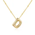 Close-up of gold stainless steel puffy bubble initial D pendant on a delicate chain - Gold Letter D