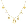 18K gold plated beach style necklace featuring marine shells and letter D pendant - Letter D / Gold