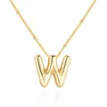 Dettaglio ravvicinato di una collana con pendente a lettera W dorata stile bubble - Stile Lettera W Oro