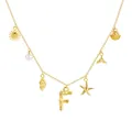 Collana a catena O in oro 18 carati con ciondoli marini e pendente lettera F bamboo - Lettera F / Oro