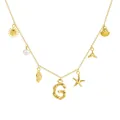 Collana a catena in oro 18 carati con ciondoli conchiglia, stella marina e lettera G - Lettera G / Oro
