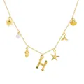 Collana da spiaggia in oro 18K con ciondolo lettera H, conchiglie e stella marina - Lettera H / Oro