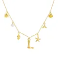 Elegante collana a catena in oro 18 carati con conchiglie, stella marina e lettera L - Lettera L / Oro