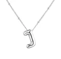 Collana con pendente a lettera J a bolla d'argento in acciaio inossidabile di qualità - Lettera Argento J