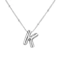 Collana con ciondolo a lettera K a bolla in acciaio inossidabile argento lucido - Lettera Argento K