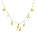 Collana a catena a O placcata oro 18K con lettera N e ciondoli a tema spiaggia mare - Lettera N / Oro