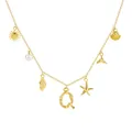 Collana da spiaggia in oro 18 carati con perle, conchiglie e ciondolo lettera Q - Lettera Q / Oro