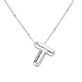 Collana con ciondolo a lettera T bombata in acciaio inossidabile argento lucido - Stile Lettera T / Argento
