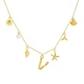 Collana da spiaggia placcata oro 18K con conchiglie, stella marina e lettera V pendente - Lettera V / Oro