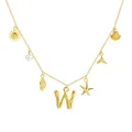 Collana a catena in oro 18 carati con lettera W e ciondoli a tema spiaggia mare - Lettera W / Oro