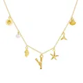 Collana con ciondolo stile spiaggia in oro 18 carati con conchiglia e perla bianca - Lettera Y / Oro