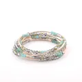 Detailed view of multi-layered turquoise and crystal beaded bracelet with rose gold coils - Blue Beaded Style (B329_9) / Blue