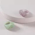 Trendy chunky square marbled acrylic rings in light pink and green finishes for women - Light Purple Green Marble Pattern Ring Set (R176_9)