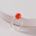 Modern transparent acrylic ring featuring a bold red spherical bead accent design - Red Round Ball Decor Transparent Ring (R177_3)