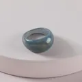 Chunky blue translucent acrylic ring with decorative gold foil inclusions for women - Blue Gold Foil Glitter Acrylic Ring (R179_5)