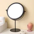 Elegante espejo de maquillaje giratorio redondo de metal negro para tocador minimalista - Estilo Alto de Base Redonda / Negro