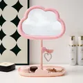 Aesthetic pink cloud-shaped makeup mirror with rhinestone trim and jewelry tray - With DIY Rhinestone Pack / Pink