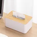 Minimalist white tissue box with a natural bamboo lid for home and office decor. - Single Compartment Medium