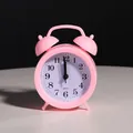 Cute pink twin bell analog alarm clock with silent movement for kids bedside table - Pink