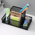 Schwarzer Metallgitter-Schreibtisch-Organizer mit drei Fächern für Schreibwaren - 4 Fächer / Schwarz