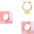 Süßer Cartoon-Schminkspiegel mit Tierohren und drehbarem Fuß, in Pink und Gelb - Kaninchenohr / Gelb