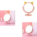 Süßer rosa Tisch-Make-up-Spiegel mit Tierohren und drehbarem Sockeldesign - Kaninchenohr / Grün