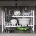 Two-tier adjustable white stainless steel kitchen under-sink storage rack organizer - 2-Tier / White