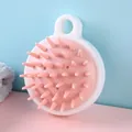 Ergonomic pink and white silicone scalp massager brush for hair washing and cleaning - Bag Packaging / Pink