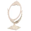 Specchio da trucco da tavolo ovale in stile vintage europeo color crema beige elegante. - Bianco