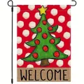 Christmas tree garden flag with Welcome message on festive red polka dot background - Christmas Tree Style (TM-2814)
